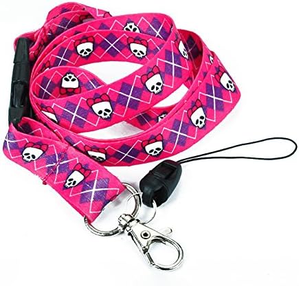 Deluxe Breakaway Lanyard Keychain, Key and ID Card-Badge Holder, Pink Skull