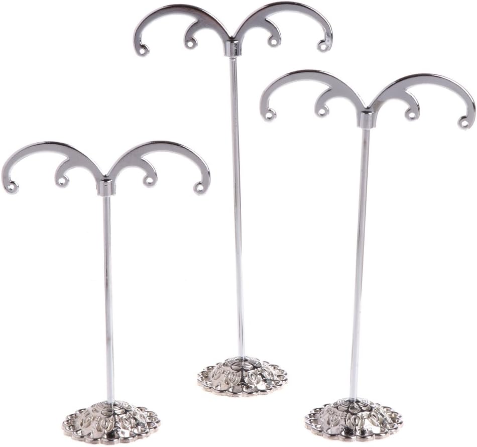3 Pcs Alloy Earrings Display Self M-Shape Stand Showcase Jewelry Organizer Holder (Silver)