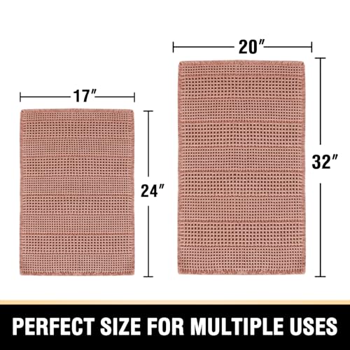 H.VERSAILTEX Waffle Bath Mat Super Absorbent Bathroom Mats Non Slip Bath Rugs for Bathroom Floor Machine Washable Ultra Soft Bathroom Rugs for Beside Tub, (32 x 20 Plus 24 x 17 - Inches, Soft Pink)