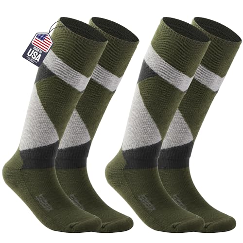 SAMSOX 2-Pair Merino Wool Snowboard Socks, Made in USA Midweight with Full Cushion, OTC Ski Socks for Men & Women (Loveland)