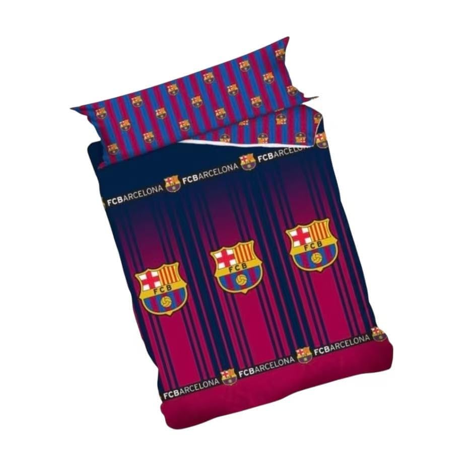 JYC CREATIVE Parure de Lit Officielle FC Barcelone 3 Pièces – Ensemble de Draps pour Lit 105 cm (Drap Plat + Taie d'oreiller), Design Football Blaugrana...