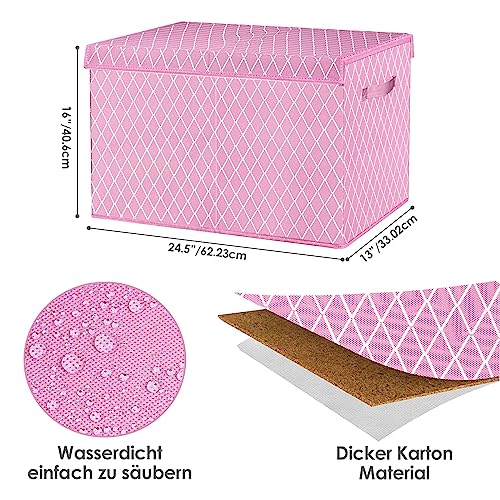 VERONLY Aufbewahrungsbox Spielzeugkiste mit deckel Kinder, Spielzeug Aufbewahrung mit Griffen, Faltbox Korb für Kinderzimmer, Kleidung, Schlafzimmer (Rosa Karo)