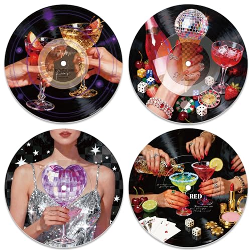 DOODLREAM 4 discos de vinilo de bola de discoteca para decoración de pared, 30 cm, decoración de pared hippy para decoración de habitación, cóctel, decoración retro para fiesta de música, estudio