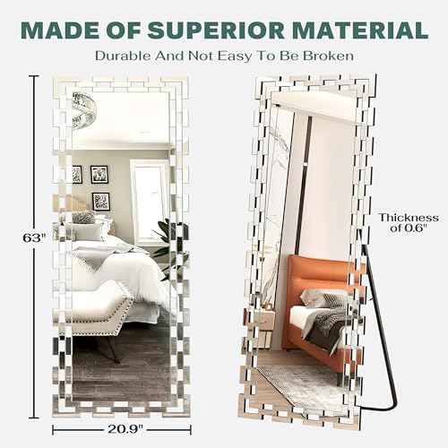 Image of Wall Mirror Decorative - 21 * 63 Inches Large Rectangular Full Length Mirror for Living Room, Modern Accent Glass Wall Mirror for Bedroom, Office