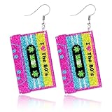 Nanafast 80s Earrings for Women, Retro 90s Neon Acrylic Earrings, Vintage Cassette Tape Radio Style Jewelry, 80s Outfits & Party Accessories for Women-rosered80s