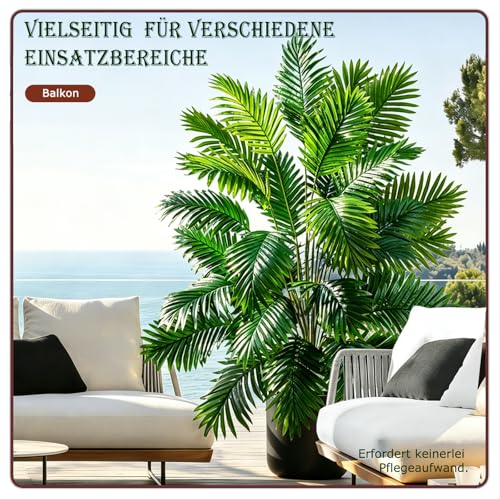 Natligard Kunstpalme Kunstpflanze Groß Palme Kunstbaum，145cm Hoch 36 Zweige Tropische Aesthetic Deko Outdoor Wohnzimmer Schlafzimmer Badezimmer außenbereich Büro Garten Hochzeit Party Deco