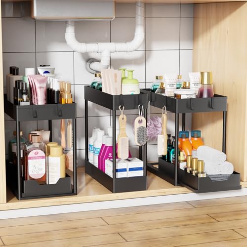Simple Trending 3 Pack Under Sink Organizer, Pull-Out Cabinet Organizer