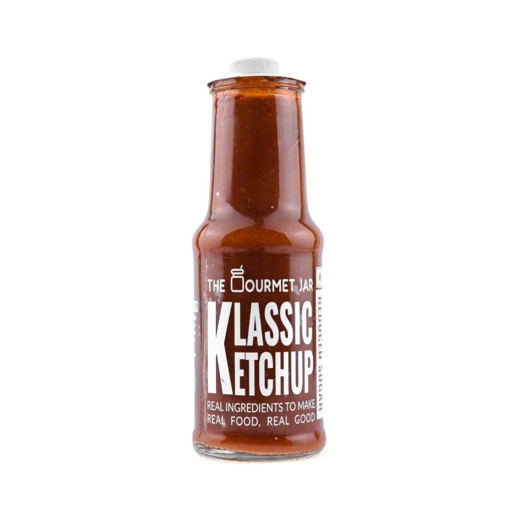 The Gourmet Jar Klassic Ketchup 225g| 100% Natural, No Preservatives, No Artificial Colors, No Artificial Flavouring agent | No Refined Sugar| Low Calorie| No-trans-fat| Healthy| Made with Fresh Tomatoes| Homemade taste| Fresh & Tangy | Healthy Ketchup | Pack of 1