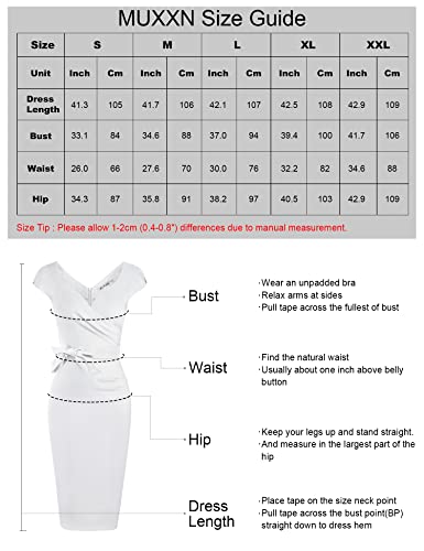 Muxxn Women's Lady Classic V Neck Short Sleeve Midi Wear To Work Bodycon Pencil Dress Red Xxl #TOP5