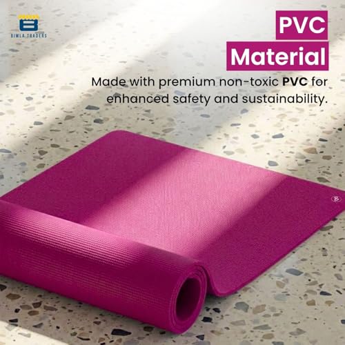 Image of Btag Premium PVC Yoga Mat for Women & Men | Anti-Slip Exercise & Gym Mat for Home Workouts | Lightweight & Durable | 6 mm (Dark Pink)