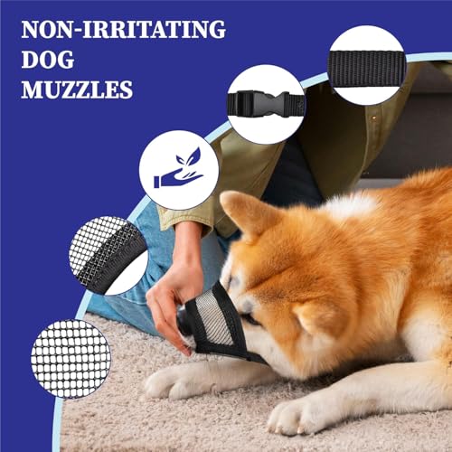 Image of Extra Large Dog Muzzle - Air Mesh Big Dog Muzzle | Suitable for Small, Medium Large and X-Large Dogs | Stop Biting, Barking and Chewing Best for Aggressive Dogs