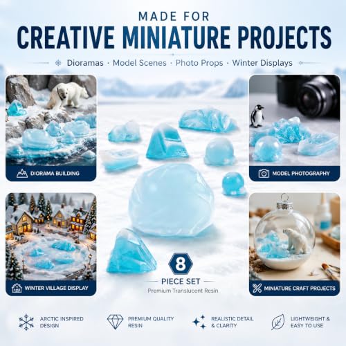 Image of ULTECHNOVO 8Pcs Arctic Iceberg Model Realistic Miniature Polar Scene Decorations for Cake Aquarium Home Office Decor for DIY Enthusiasts and Creative Projects