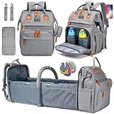 Baby changing bag with Portable Nappy Changing Bag with Pad, Diaper Bag Backpack with Changing Station, Pacifier Holder and Stroller Straps Multifunctional Large Travel Bag (Grey)
