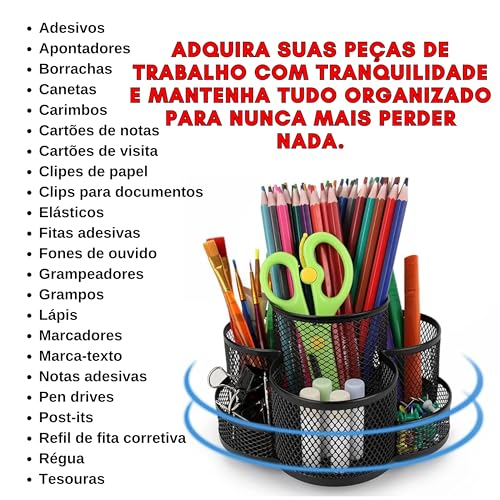 Organizador Giratório 360 Graus para Canetas com 7 Compartimentos - Organização e Praticidade para S