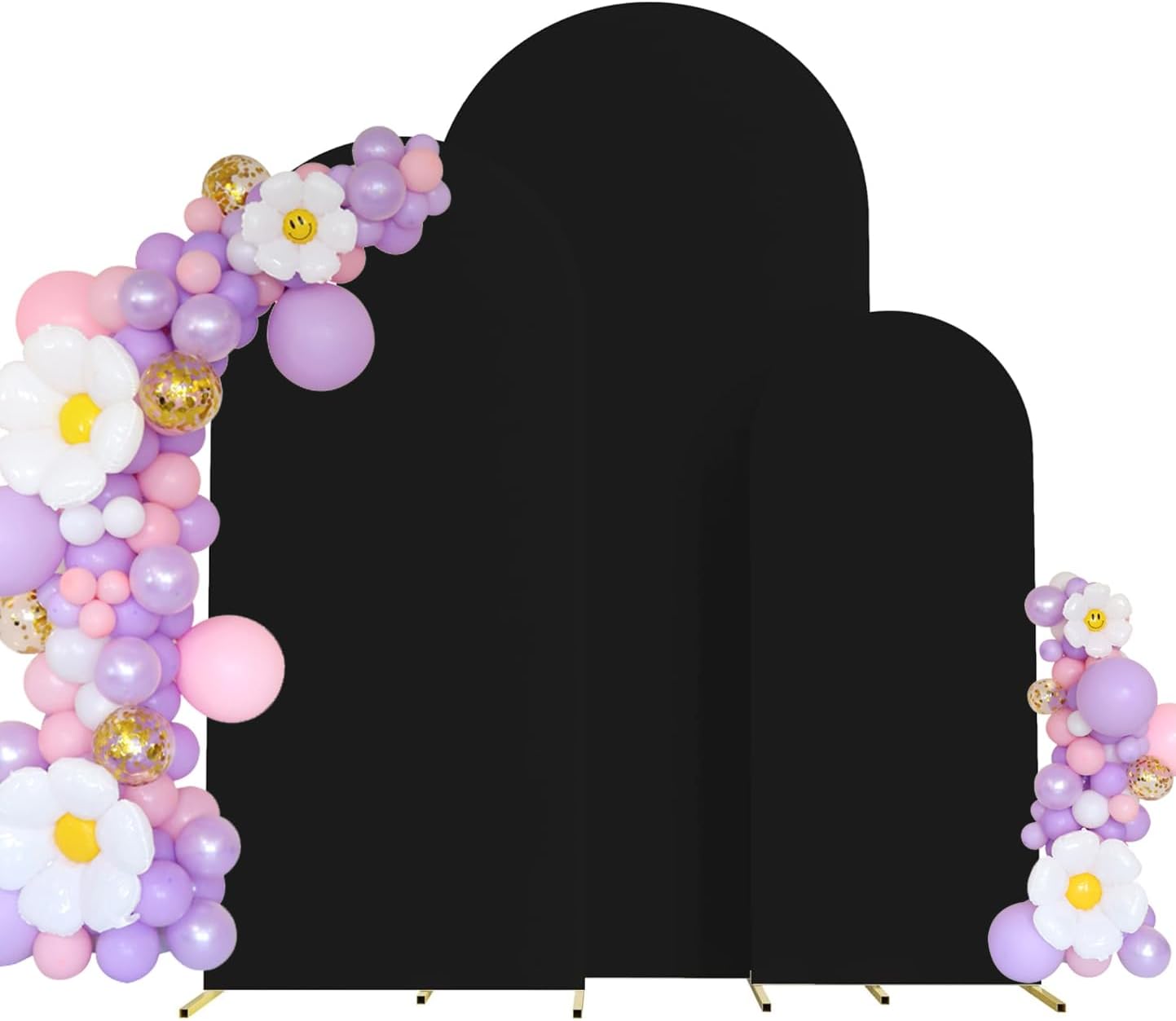 Set of 3 Wedding Arch Cover 4FT,5FT,6FT Spandex Fitted Stretchy Arch Stand Covers,2-Sided Round Top Chiara Backdrop Cover for Party Birthday Banquet Baby Shower Arch Decoration (Black)