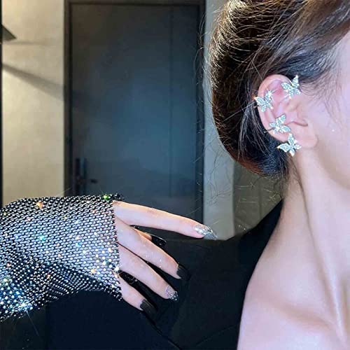 Yheakne Butterfly Ear Cuff Earrings Silver Rhinestone Butterfly Wrap Crawler Earrings Cz Full Ear Earrings No Piercing Earrings Jewelry For Women And Girls Animal Earrings (Silver) #TOP1