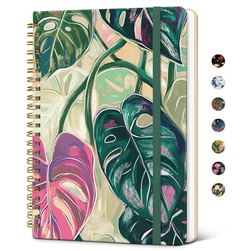 Journal à spirale ligné 140 pages Monstera joli carnet rigide A5 pour femme