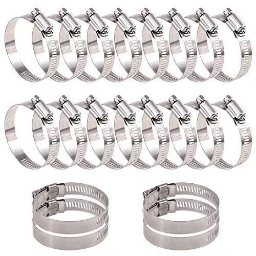 Glarks 20Pcs 304 Stainless Steel Adjustable 40-63MM Range Worm Gear Hose Clamps Assortment Kit, Fuel Line Clamp for Water Pipe, Plumbing, Automotive and Mechanical Application (40-63MM)