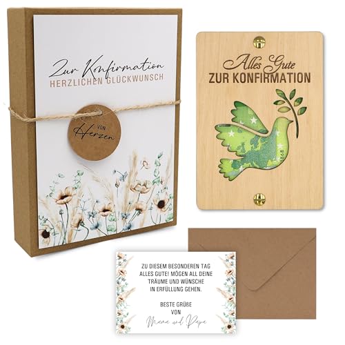 ZUKLA Verpackung für Geldgeschenke Konfirmation - Geschenkset Geschenkbox 15 x 11 cm - mit Reagenzglas - Geschenk für Jungen & Mädchen - Geldgeschenk Verpackung aus Holz