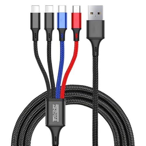 Tranzmtz - 4 in 1 USB Multi Charger Braided Cable 1.2m Fast Charging with (2 IP, USB C & Micro USB Connectors) compatible with various smartphones, tablets and more