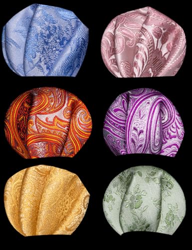 Image of Barry.Wang 6 PCS Men Ties Set Silk Business Fashion Woven Necktie Handkerchief Cufflinks Paisley Stripe Wedding Party