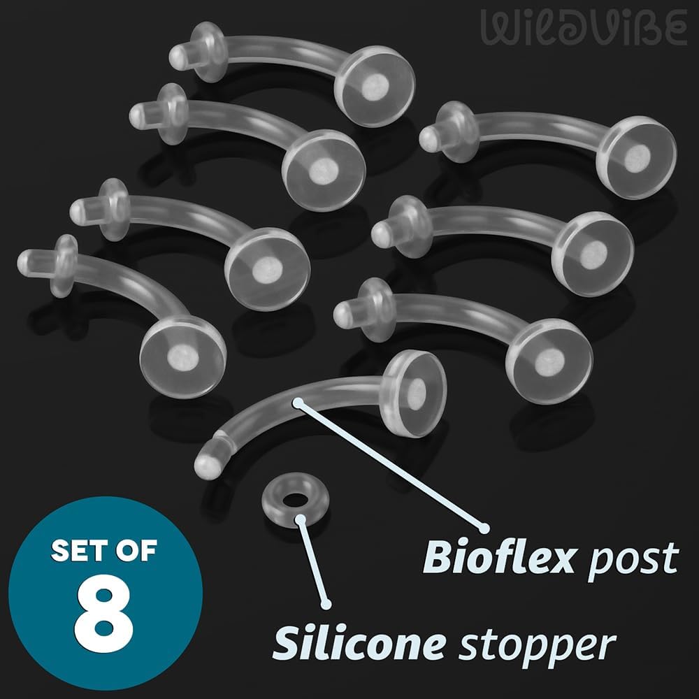 Plastic Belly Button Rings for Surgery, Sports, Work 14g - 10mm Hypoallergenic Bioflex Navel Clear Belly Button Ring Retainers - Invisible Silicone Belly Button Ring Jewelry for Women (8pcs pack) - Image 3