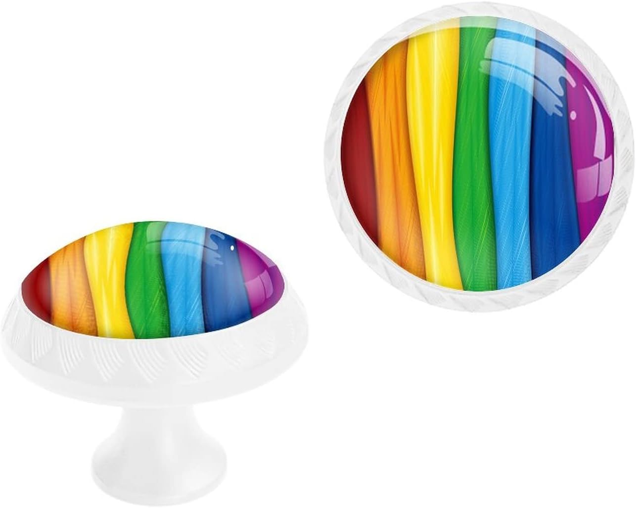4 Pack White Drawer Knobs,Rainbow Stripes Cabinet Knobs Crystal Glass Dresser Knobs Drawer Pulls Door Knobs for Kitchen Cabinet Hardware