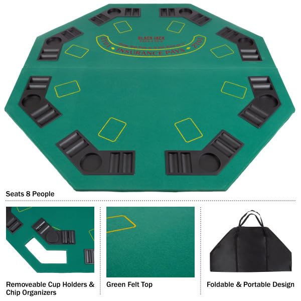 Folding Poker Table Top – 48-Inch Solid Wood Topper – Space for 8 Players – Blackjack Table with Built-In Cupholders and Chip Trays by Trademark Poker by Trademark Poker - Image 2