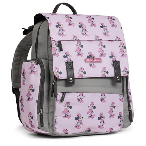 Disney Diaper Bag Backpack with Changing Pad Minnie Mouse 16 Nylon Baby Bag for Parents Insulated Bottle Holders Multiple Storage Pockets