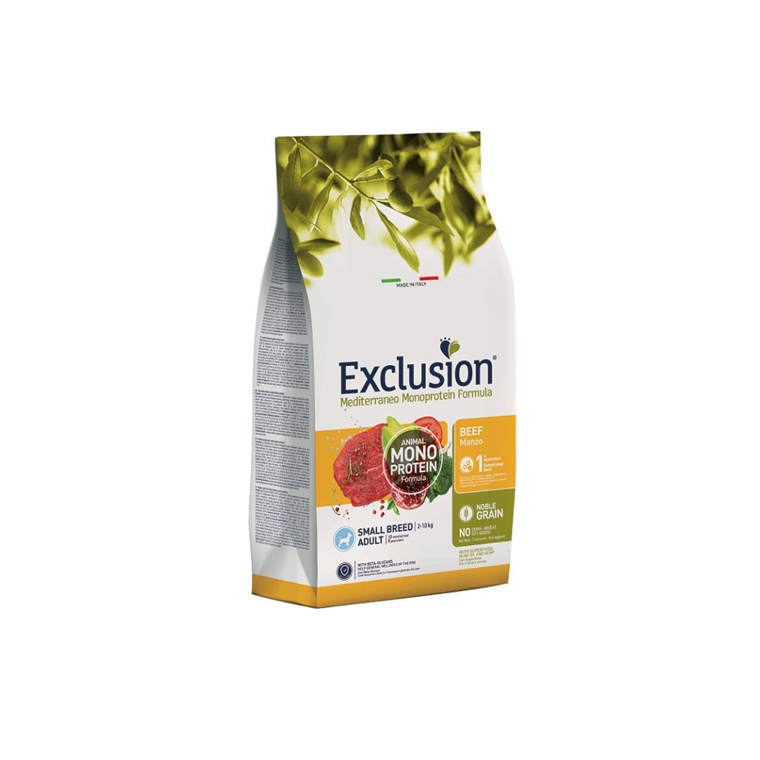 Exclusion Monoprotein Small Adult Ternera 7 kg, alimento completo para perros adultos de talla pequeña de 2 a 10 kilogramos.