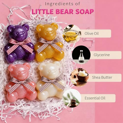Image of 4 Bear Soap Handmade Natural Soap Gift Set Aromatherapy for Party Women | Cute aromatherapy soap gift set for women kids. Premium scent, gentle formula, Wedding party elegant gift box included