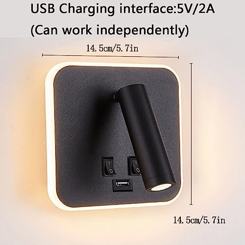 Image of USB Charging Port Wall Wash Light Black Bed LED with Interior Wall Adjustable Spotlight Reading lamp Wall lamp Bedroom Indoor Bedside Lamp 3000K (3W + 10W)