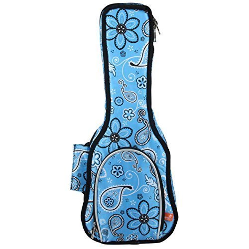 Hola! Music Heavy Duty SOPRANO (up to 21.5 Inch) Ukulele Gig Bag with 15mm Padding, Light Blue Flowers
