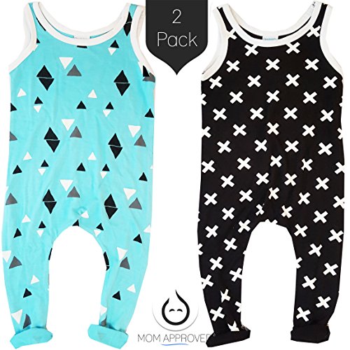 Kaydee Baby Viscose Rompers - Set of 2 - (Ages 0-24 Months) Variety of Options (3-6 Months, Mint Arrows & X)