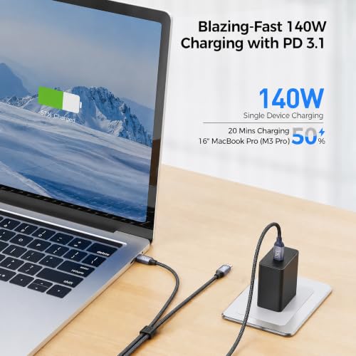 Image of MX 2-in-1 USB C to USB C Cable 140W Fast Charge, Dual Charging Cable, 1.2M Braided Type-C to Type-C Splitter Cable with Smart Power Sharing for MacBook, iPhone, iPad, Samsung