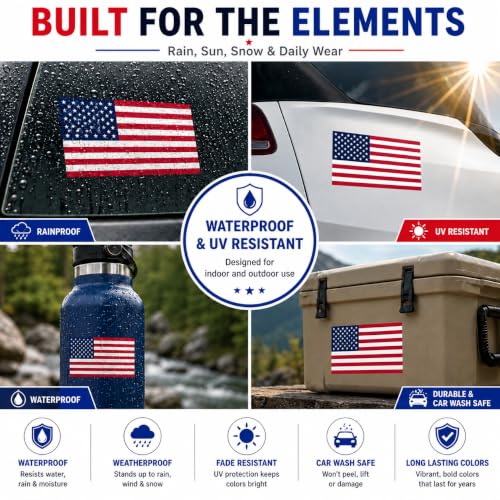Image of American Flag Vinyl Flag Stickers, Car Decals, Waterproof Indoor Outdoor, Laptop Stickers, Car Bumper, USA Flag, 5 x 3 Inches, Set of 3