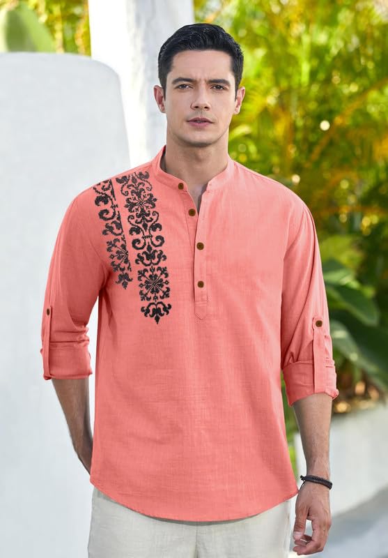 Image of Macsivo Cotton Blend Solid Casual Short Kurta for Men Long Sleeve Mandarin Collar Stylish Shirt Kurta for Men