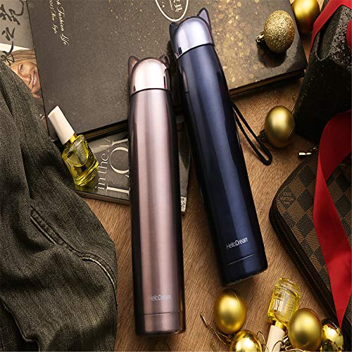 Cute Cat Coffee Travel Mug,Stainless Steel Vacuum Flask,Leak-Proof Present Insulation Water Bottle For Kids Girls,Portable Thermal Tumbler,320 Milliliter(Golden) #TOP3