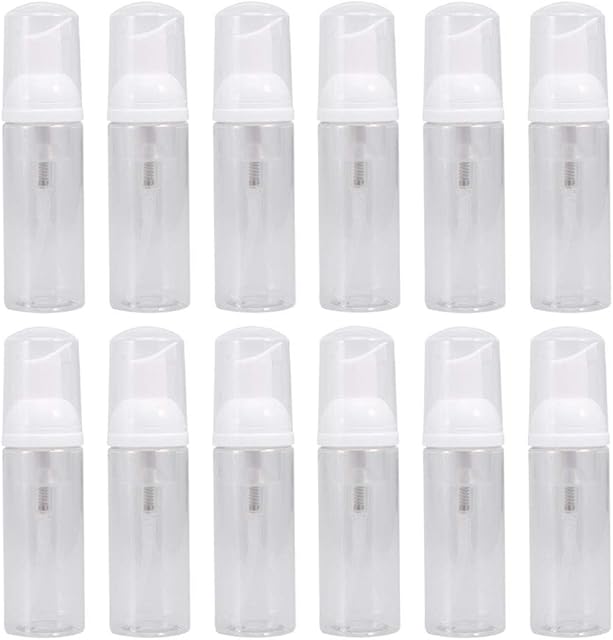 Healifty 12pc Plastic Foam Dispenser Bottle Refillable Empty Hand Soap Shampoo Bottle Cosmetic Container for Travel Vacation Camping 50ml (White)