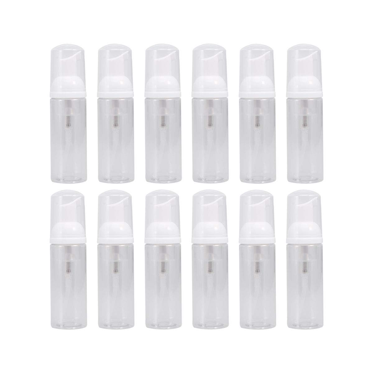 Healifty 12Pcs Foam Pump Bottle 50ml, Refillable Empty Travel Size Soap Dispenser, Leakproof Foaming Handwash Container for Lash Cleanser, Shampoo & Cosmetics, Airport Approved, White