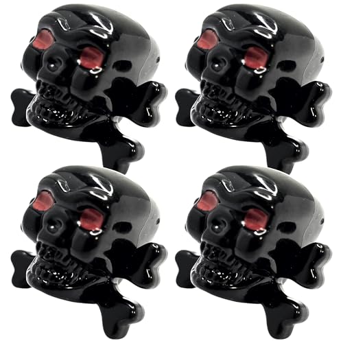 cyclingcolors 4 x tapas de válvula, cubierta de válvula, calavera, hueso de cruz, fabricadas en plástico, para válvula Schrader, neumáticos, bicicleta, motocicleta, automóvil, quad, e-scooter, negro