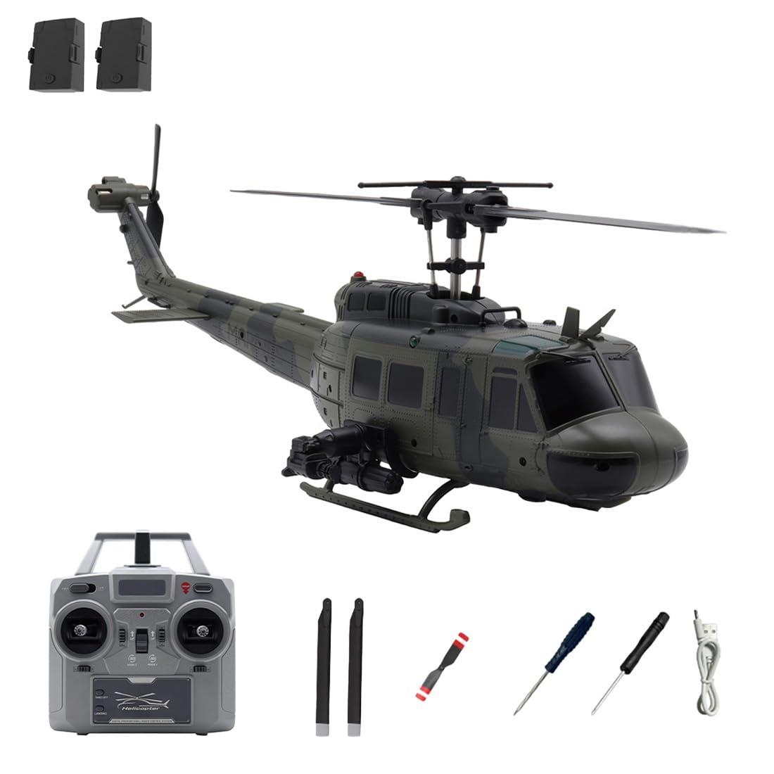 RC ERA C032 RC Elicottero, motore brushless a 6 canali, flybarless con flusso ottico e posizione TOF, ricarica Type-C, flash inverted 3D, stabilizzazione 6G (verde mimetico/2 batterie)