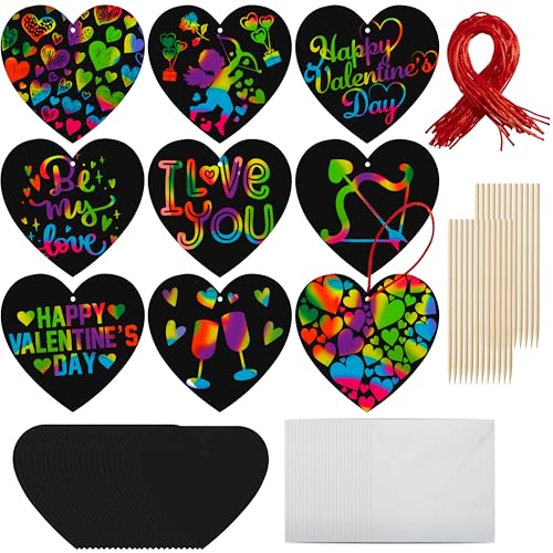 JOYIN 24 Packs Valentines Day Cards with Scratch Heart Paper, Magic Color Heart Rainbow Scratch Cards for Kids Crafts and Art Classroom Exchange, Valentine's Party Favors by JOYIN - Used condition - US$10.05