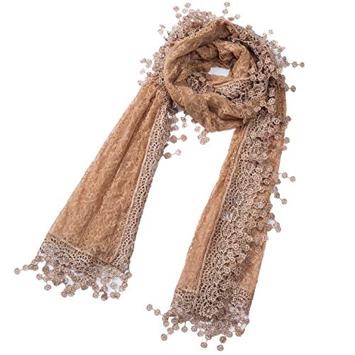 Cindy & Wendy and Lightweight Soft Leaf Lace Fringes Scarf shawl for Women