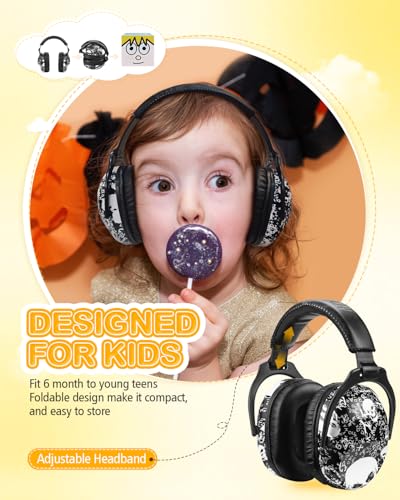Image of ZOHAN Kids Ear Protection 2 Pack, Hearing Protection Safety Ear Muffs for Children Have Sensory Issues, Adjustable Noise Reduction Earmuffs for Concerts, Fireworks, Air Shows(Nebula&SKULL)