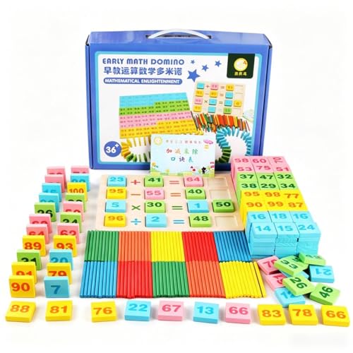 Bloques dominó educativos de madera para ejercicios matemáticos infantiles y juego conceptual