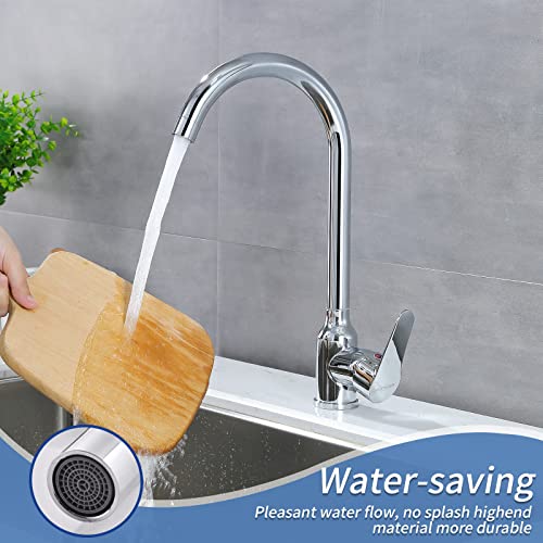Pfamkeer Single Handle High Arc Kitchen Faucets Stainless Steel Chrome Plated, Modern Single Hole Kitchen Sink Faucet, Commercial One Hole Bar Sink Faucet #TOP1