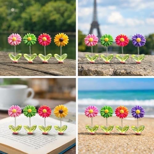 Image of Miniature Set for Home Decor, Deepawali Gift, Living Room, Figurines, Cake Decoration Items - Resin Car Dashboard Items (Multicolor) ((Flower Miniature Set of 5))