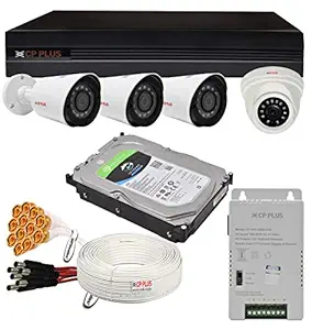 CP PLUS 2.4 Megapixel, H.265+, 4 Camera Combo Kit with 4Ch DVR, 1 Dome 3 Bullet Cameras, 1TB HDD, Power Supply, 90Mtr Cable, Audio Mic and Connectors Wired Full HD CCTV Security Camera Set