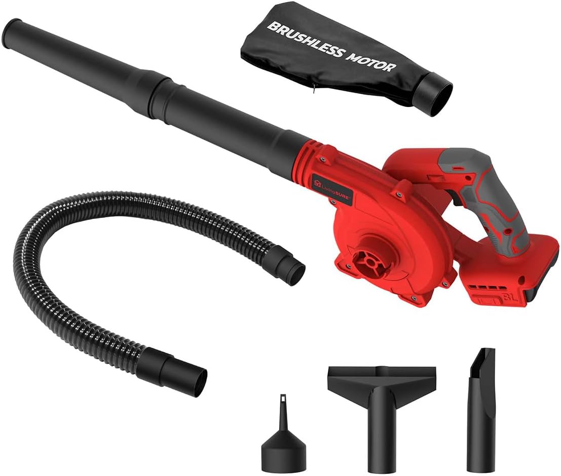 Cordless Compact Leaf Blower Vacuum by LivingSURE Lightweight Electric Handheld Blower for Lawn and Leaf Care, Patio Cleaning, Dust Cleaner - Battery Not Included